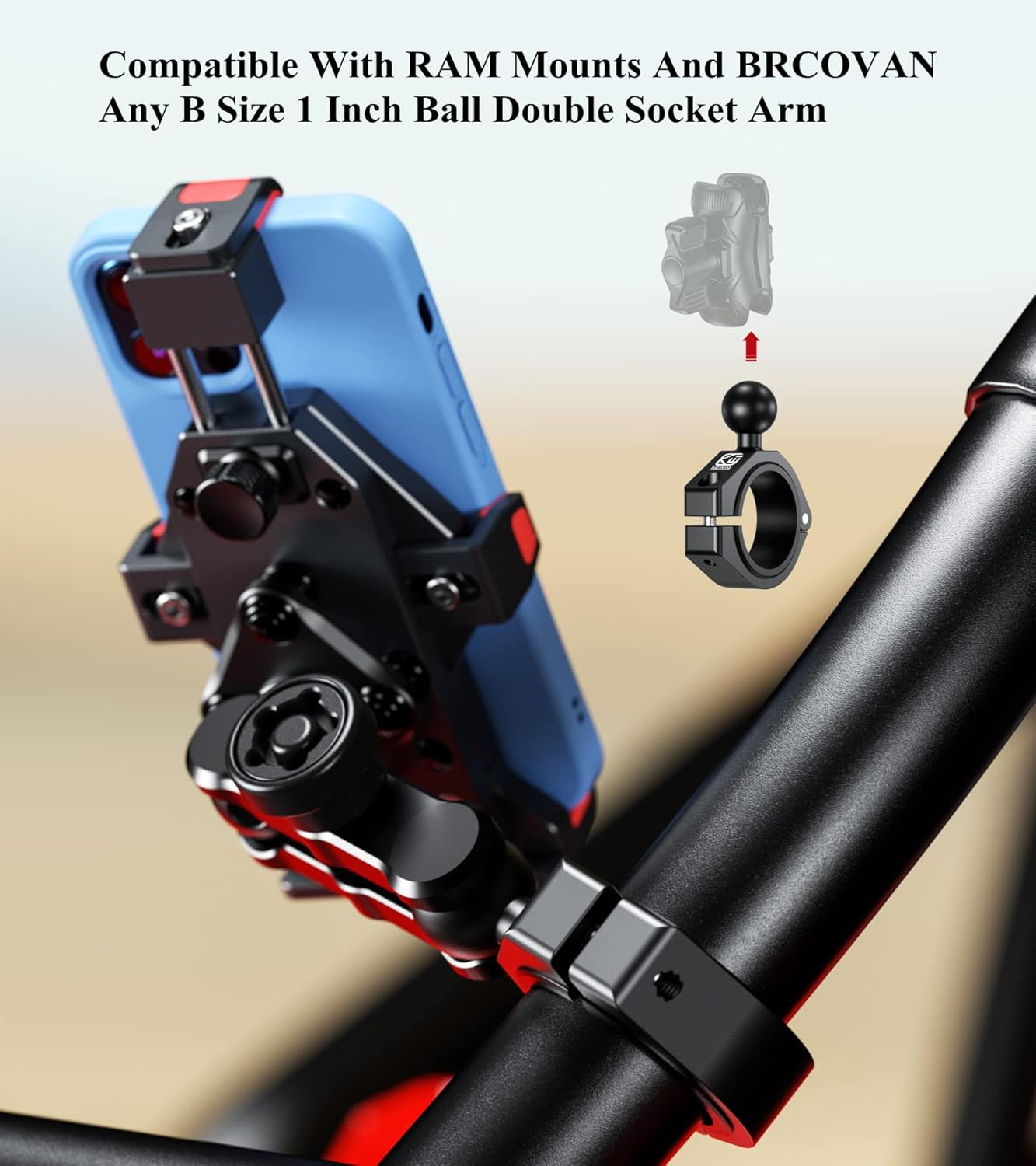 Aluminum Alloy Large Bar Clamp Mount Base with 1” TPU Ball | Fit 1.5” / 1.65”