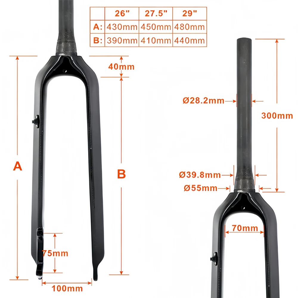 Full Carbon Fiber MTB Rigid Front Fork 26 27.5 29er Disc Brake External Cable