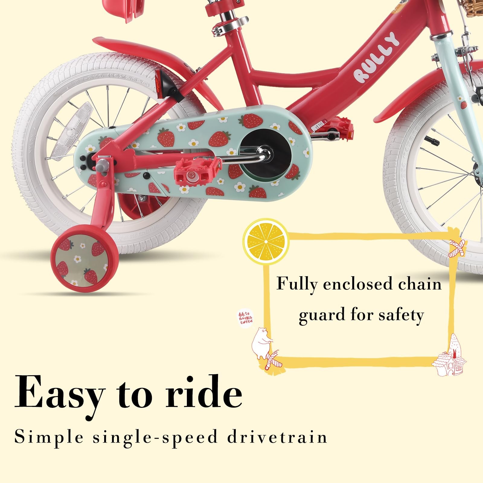Rully Strawberry 12 Inch Girls Bike For 2-4 Year Olds Kids Bicycle Training