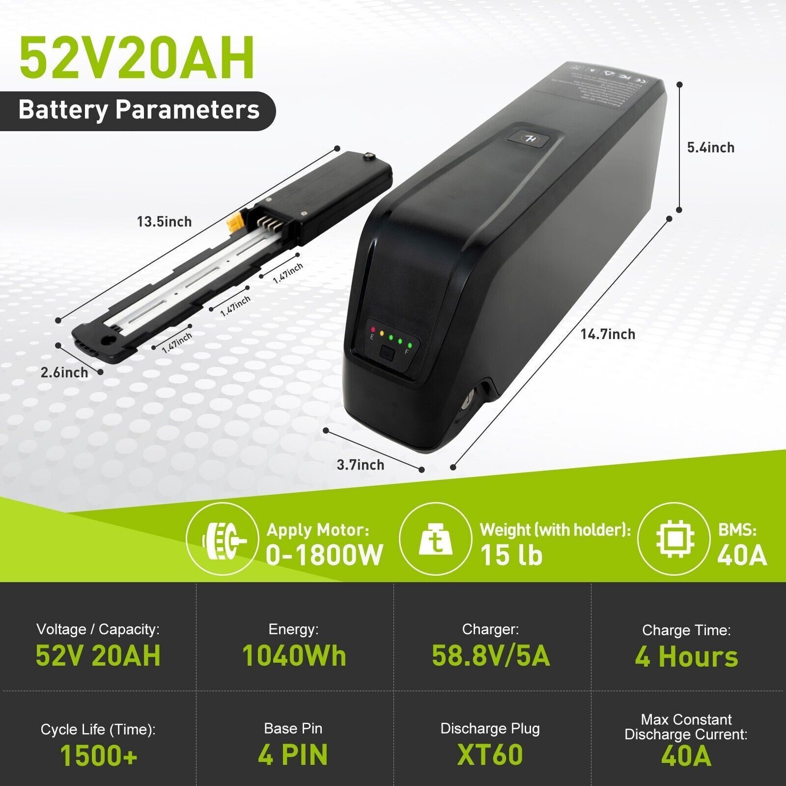 52V 48V 36V 10Ah 15AH 20Ah Ebike Battery for 100W-2000W Electric Bicycle Lithium