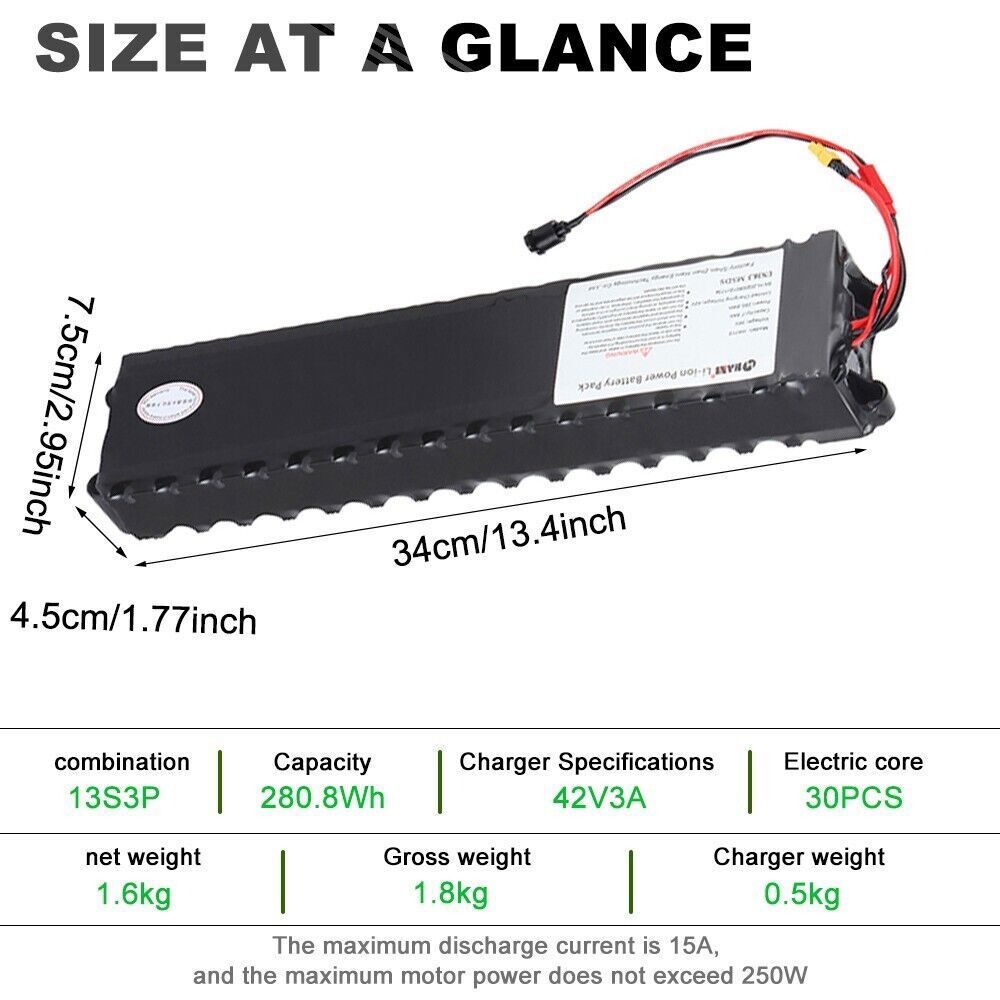 36V 7.8Ah Lithium li-ion Battery Pack 280.8Wh for Electric Scooter Ebike Bicycle