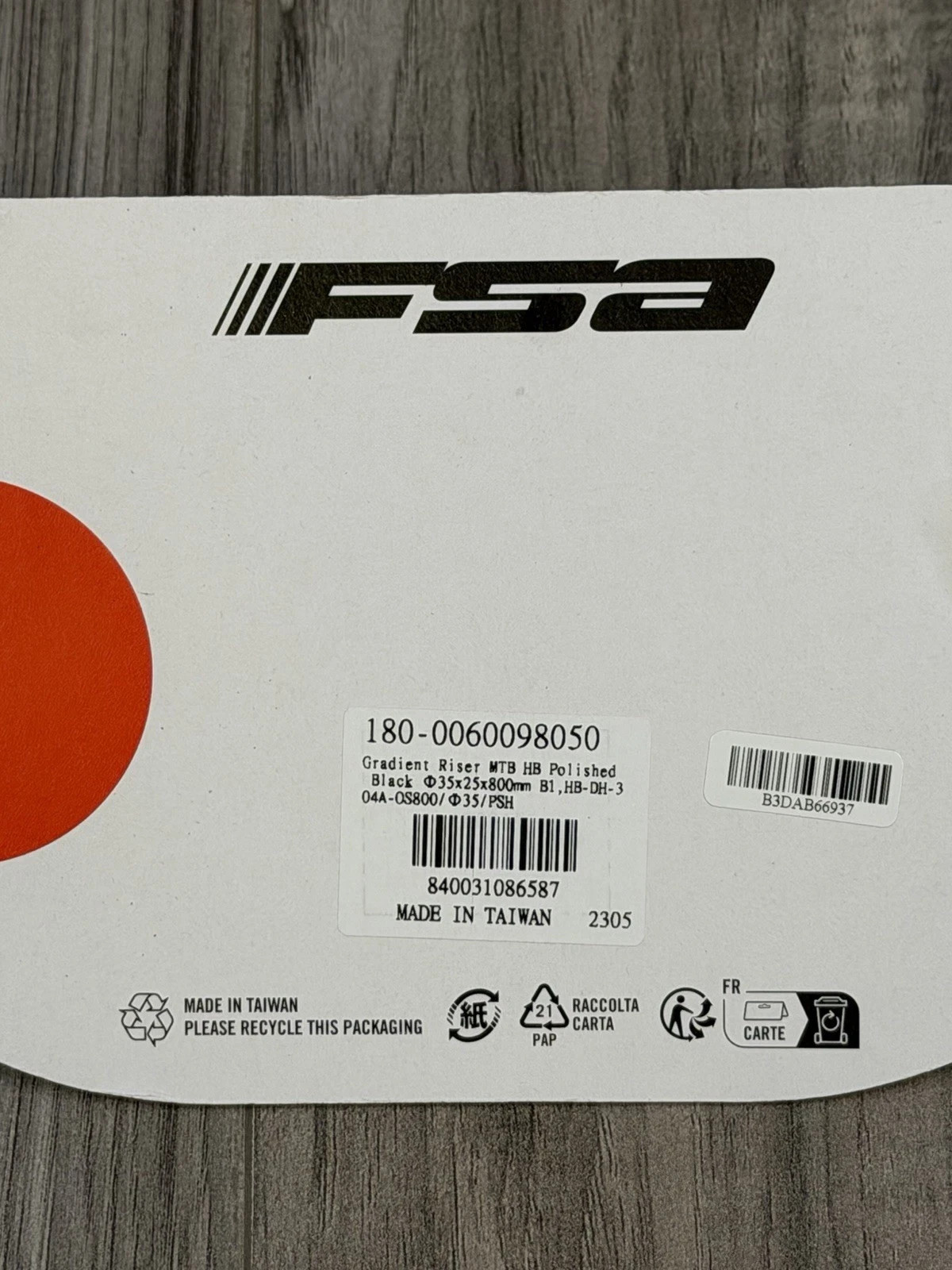 FSA Gradient Riser MTB Handlebar 35x25x800mm Polished Black 180-0060098050 NEW