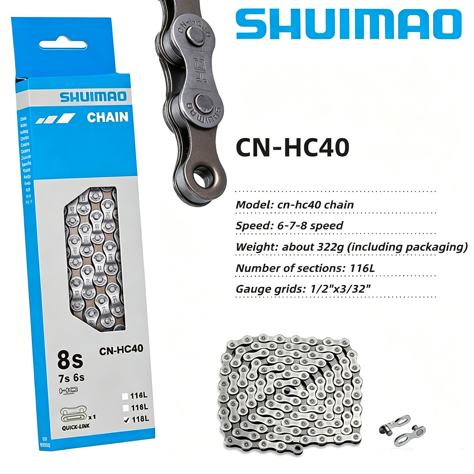 Shuimao CN-HC40 6/7/8-Speed 116 Link Chain for 18/21/24-Speed MTB/Road Bike