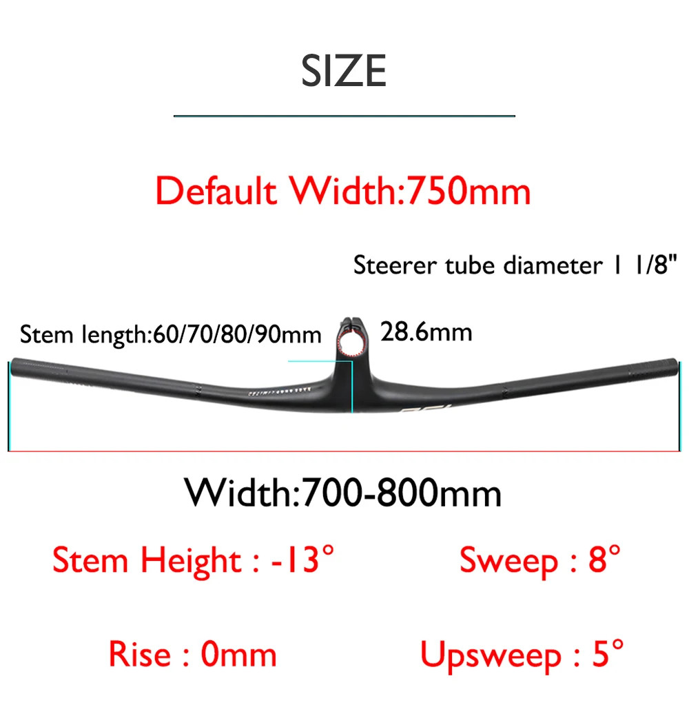 Full Carbon MTB Cockpit Integrated Handlebar 13° Stem 70/80/90mm * 750mm