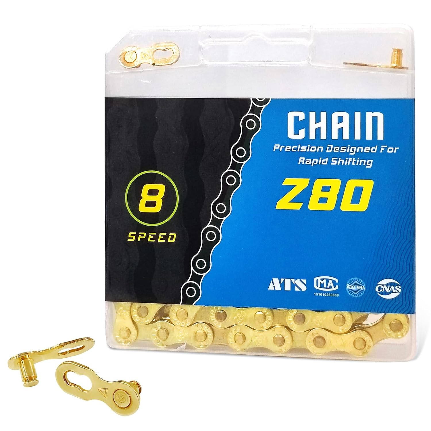 Gold 6/7/8 Speed Bike Chain, 1/2X3/32 Inch, 116 Links, Alloy Steel, Triple