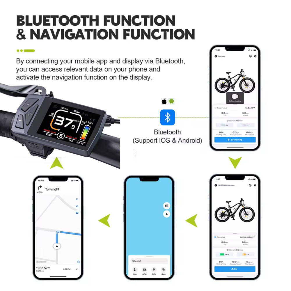 Electric Bike Display EKD01 Bluetooth Navigation For BAFANG Ebike Motor UART US