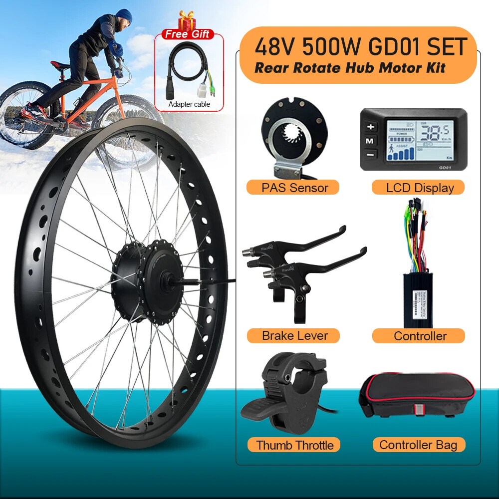 20 24 26in Snow Ebike Fat Tire Conversion Kit 36V 48V 500W Rear Rotate Hub Motor