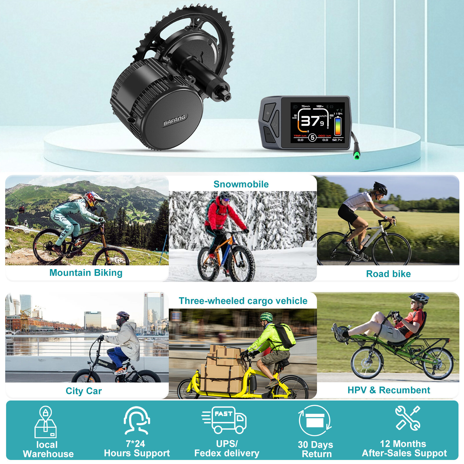 Bafang Mid Drive Motor 36V 48V250W 500W 750W 1000W 68-120mm Ebike Conversion Kit