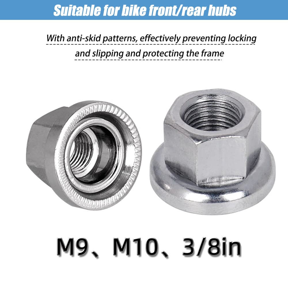 6Pcs Wheel Hub Nut Flanged Axle Nut 3 Sizes M8/3/8/M10 for Front and Rear Bike W