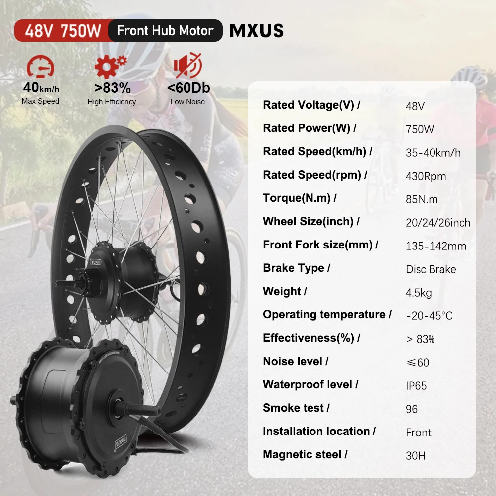 Snow Electric Fat Bike 48V 750W Brushless Gear Front Hub Motor Wheel 20 24 26in