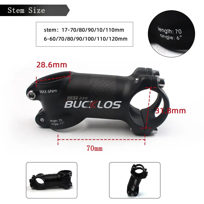6/17 Degree Mountain Power Bike Carbon Ultralight Stem 70/80/90/100/110mm