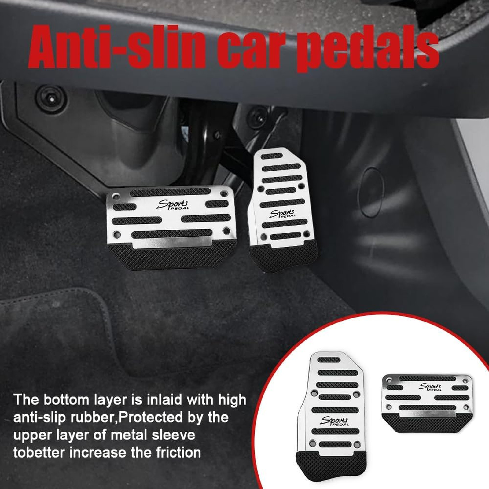 2PCS Non-Slip Aluminum Alloy Car Pedal Covers for Gas Brake Automatic