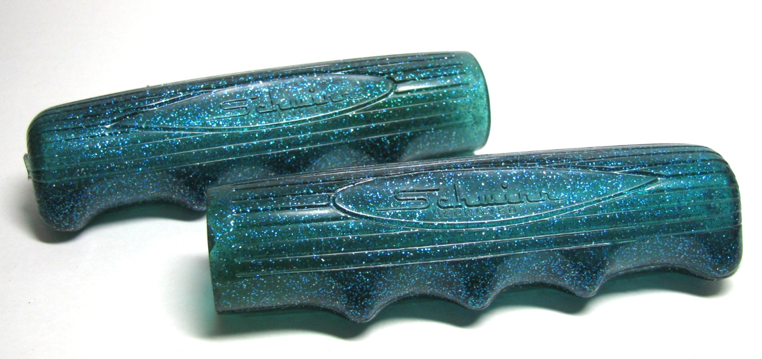 1970s 1980s Vintage Schwinn Handlebar Ends Grips Blue Turquoise Glitter set of 2