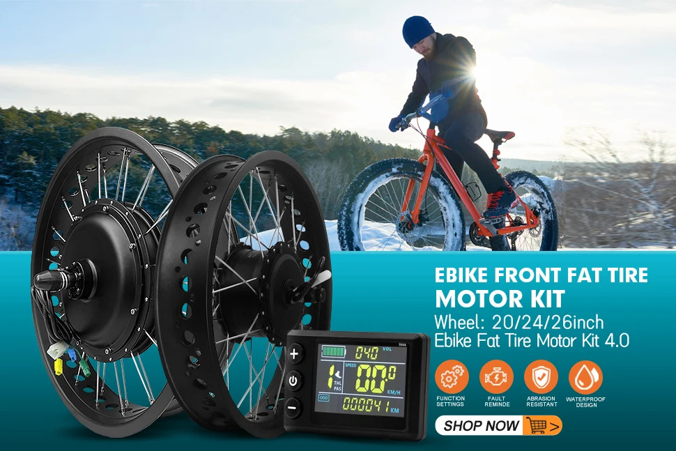 Ebike Fat Tire 48V 2000W 3000W 4.0 Hub Motor Wheel Snow Conversion Kit 20 24 26″