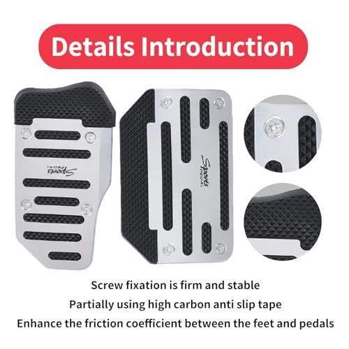 1 Pack 2 White Non-Slip Car Pedal Pad Kit, Premium Aluminum Alloy Brake Silvery