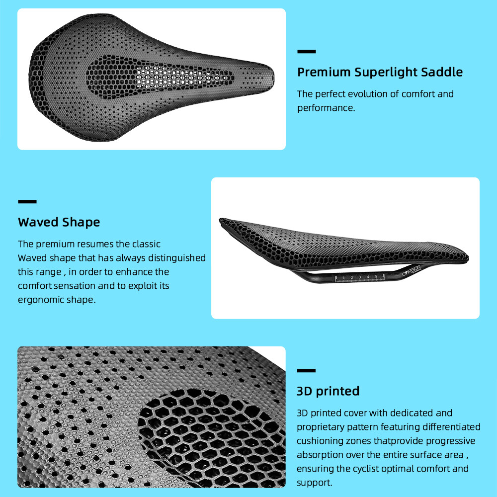 3D Printed Bike Saddle Carbon Fiber Base for Mountain Road Gravel Bicycle 145mm