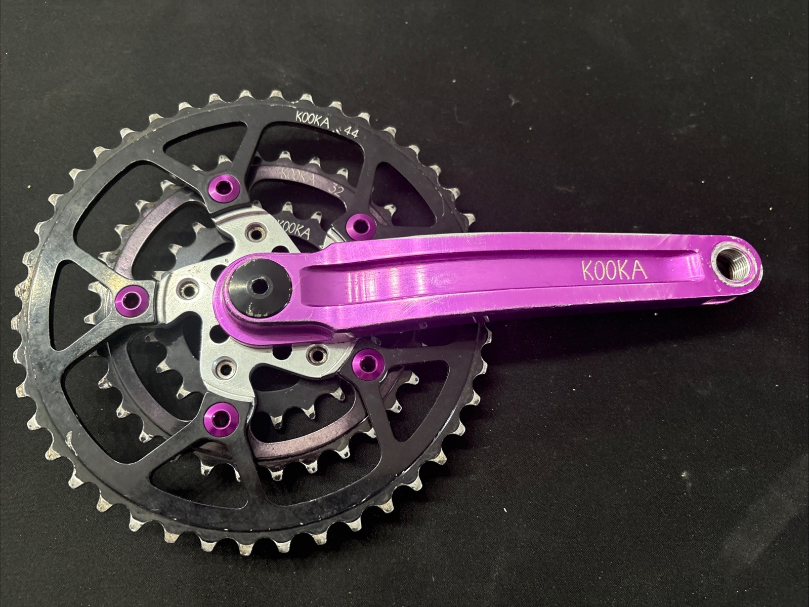 Kooka Vintage Crankset Triple 44/32/22 Purple 3DV, Black , 175mm Square Taper
