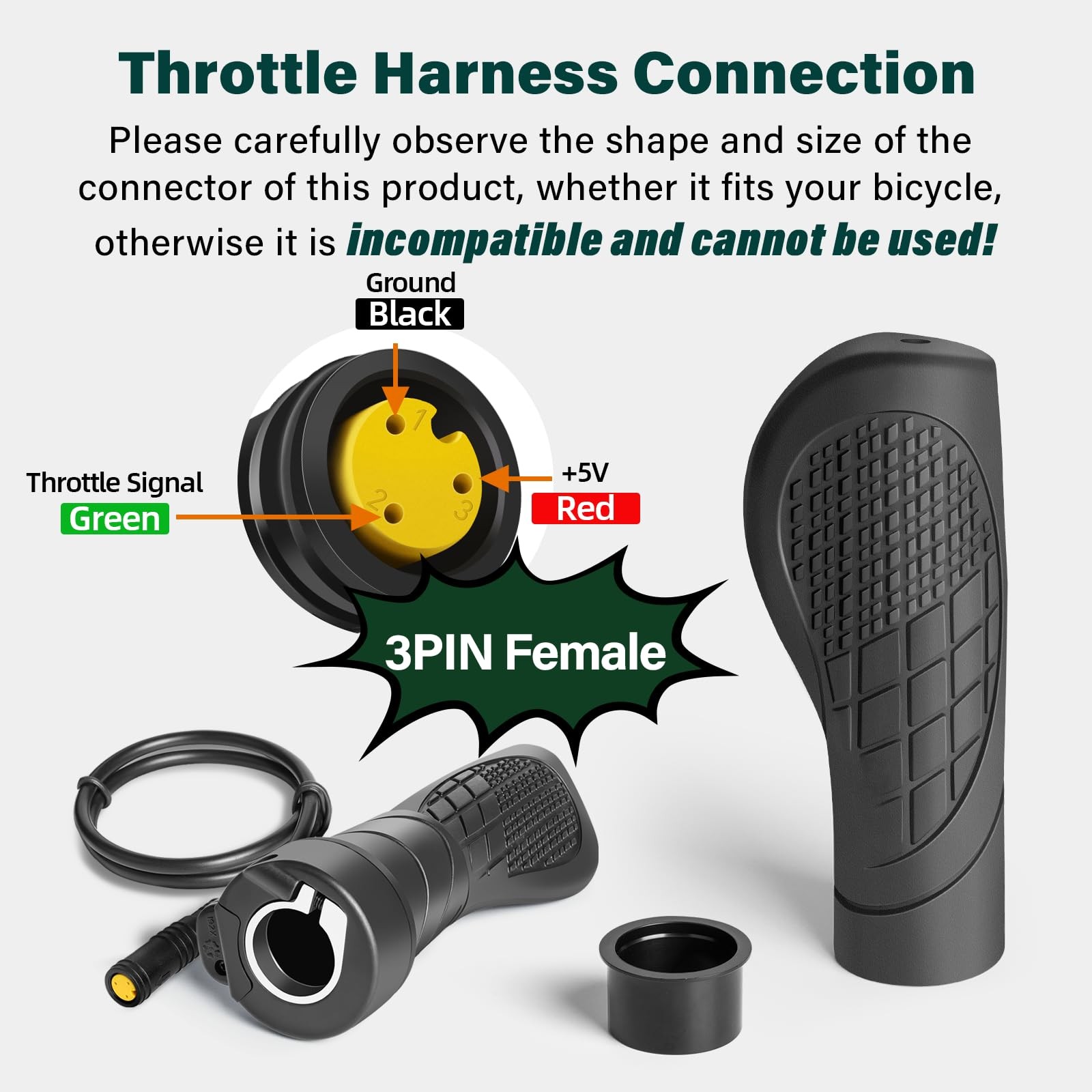 3 Pin Female Ebike Half-Twist Throttle for BAFANG BBS01B BBS02B BBSHD Mid Mot…