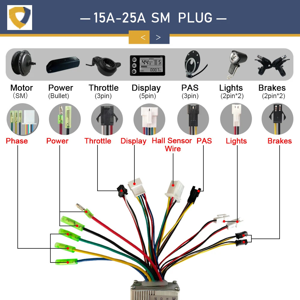 15A-35A E-bike Sine Wave Controller Use for 250-3000W Electric Bicycle Motor