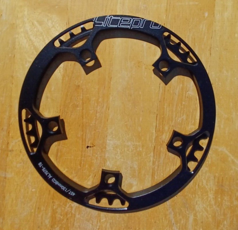 NOS Litepro Black Alloy SIngle Chainring wGuard 130 x 45T- 3/32 – Fits Shimano