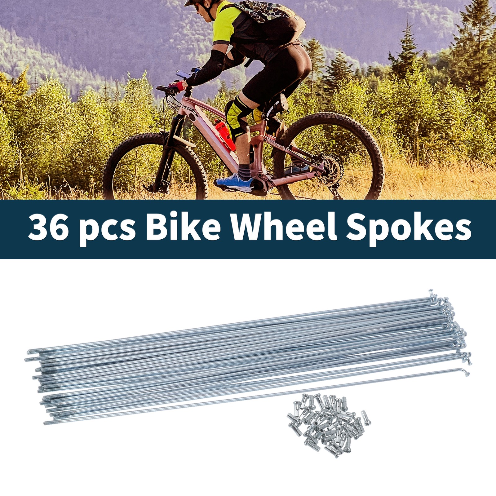 1 Set 13G 301mm Length Bicycle Spokes Nipple 45 Steel Galvanized Universal