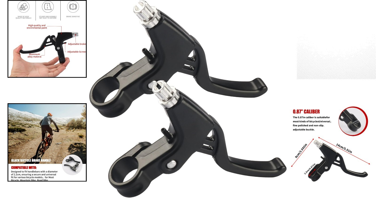 Aluminum Alloy Bike Brake Levers for All Bicycle Types – 1 Pair in Black
