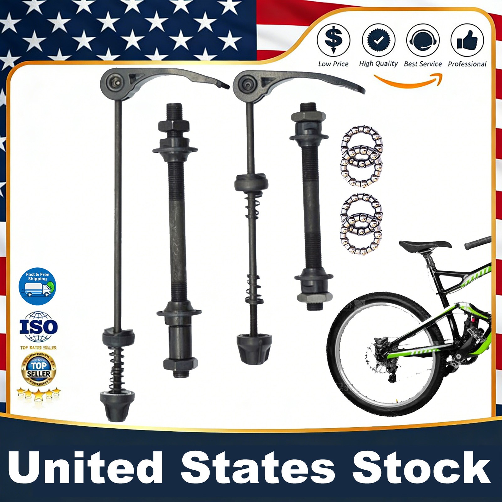 8PCS/Set Steel Bicycle Hub Bearings And Bike Axle Front Rear Quick ReleaseSkewer