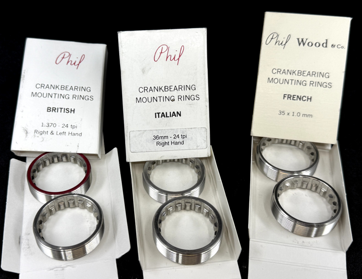 Phil Wood & Co. Crankbearing Mounting Rings British Italian French Stainless NOS