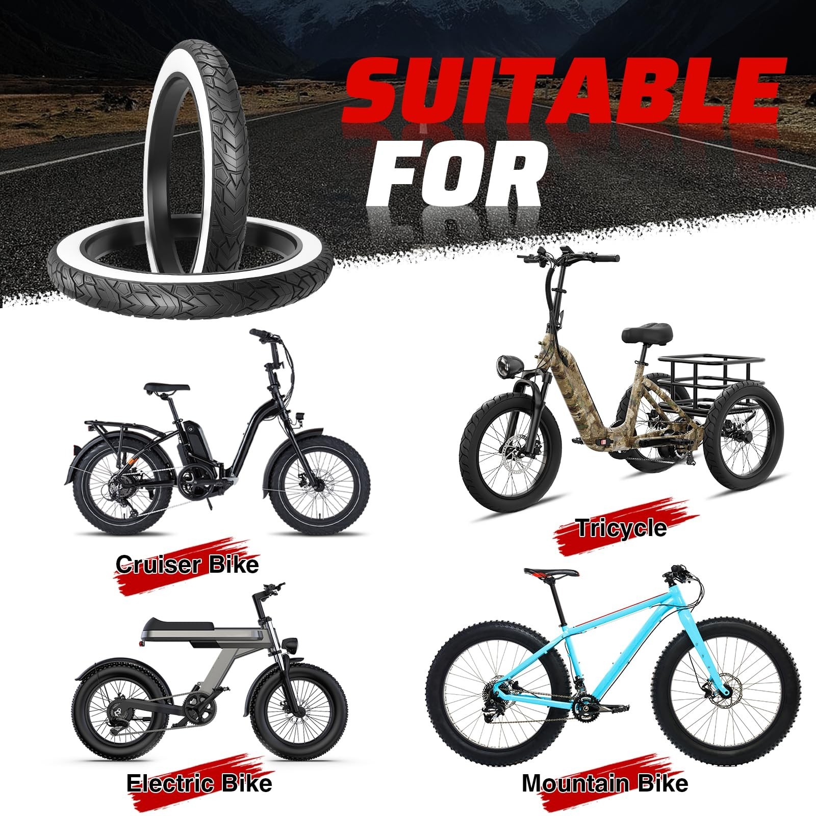 MEGHNA Fat Bike Tire 20/26 x 4.0 inch Fat Tire 20/26 inch Heavy Duty Grooves …