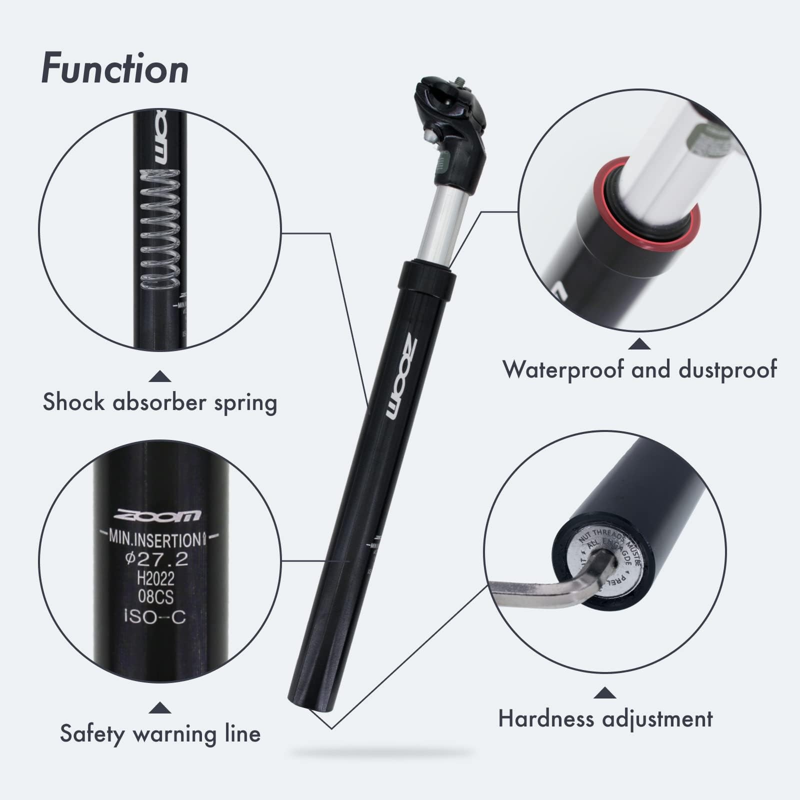 DJC Bike Suspension Seatpost Shock Absorber Damper Post 27.2 27.2mm, red head