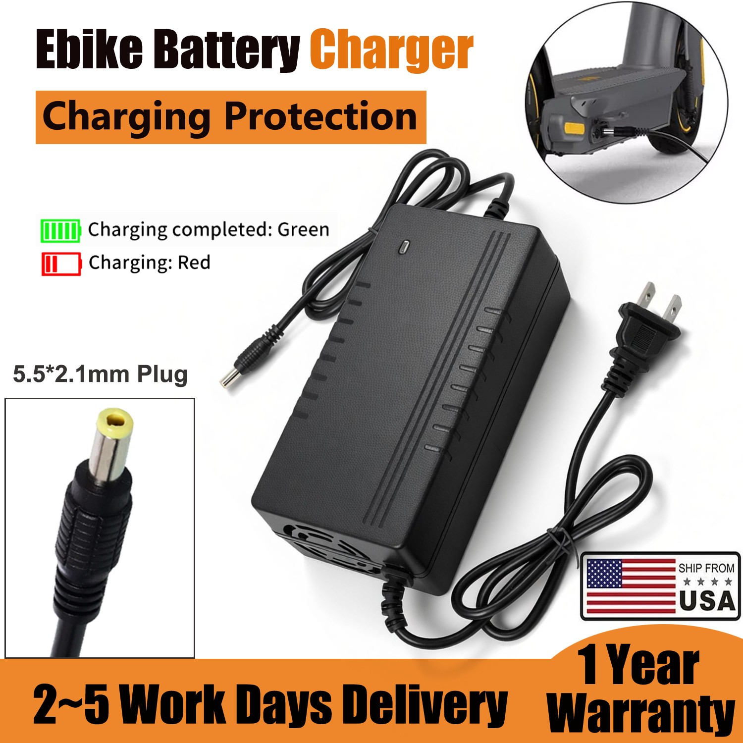 42V 2A Ebike Battery Charger f o 36V Lithium Battery Electric Bicycle Charger