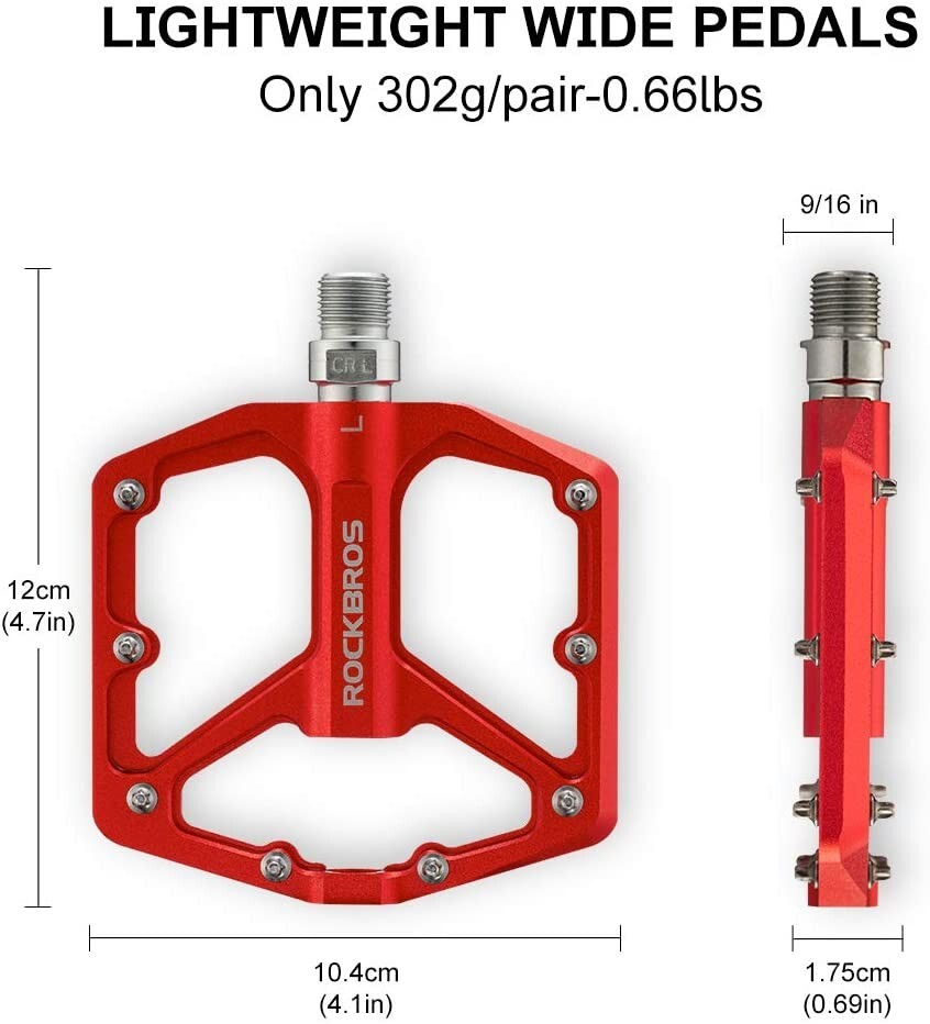ROCKBROS MTB Bike Pedals 9/16″ Aluminum Alloy Sealed Bearing Flat Cycling Pedal