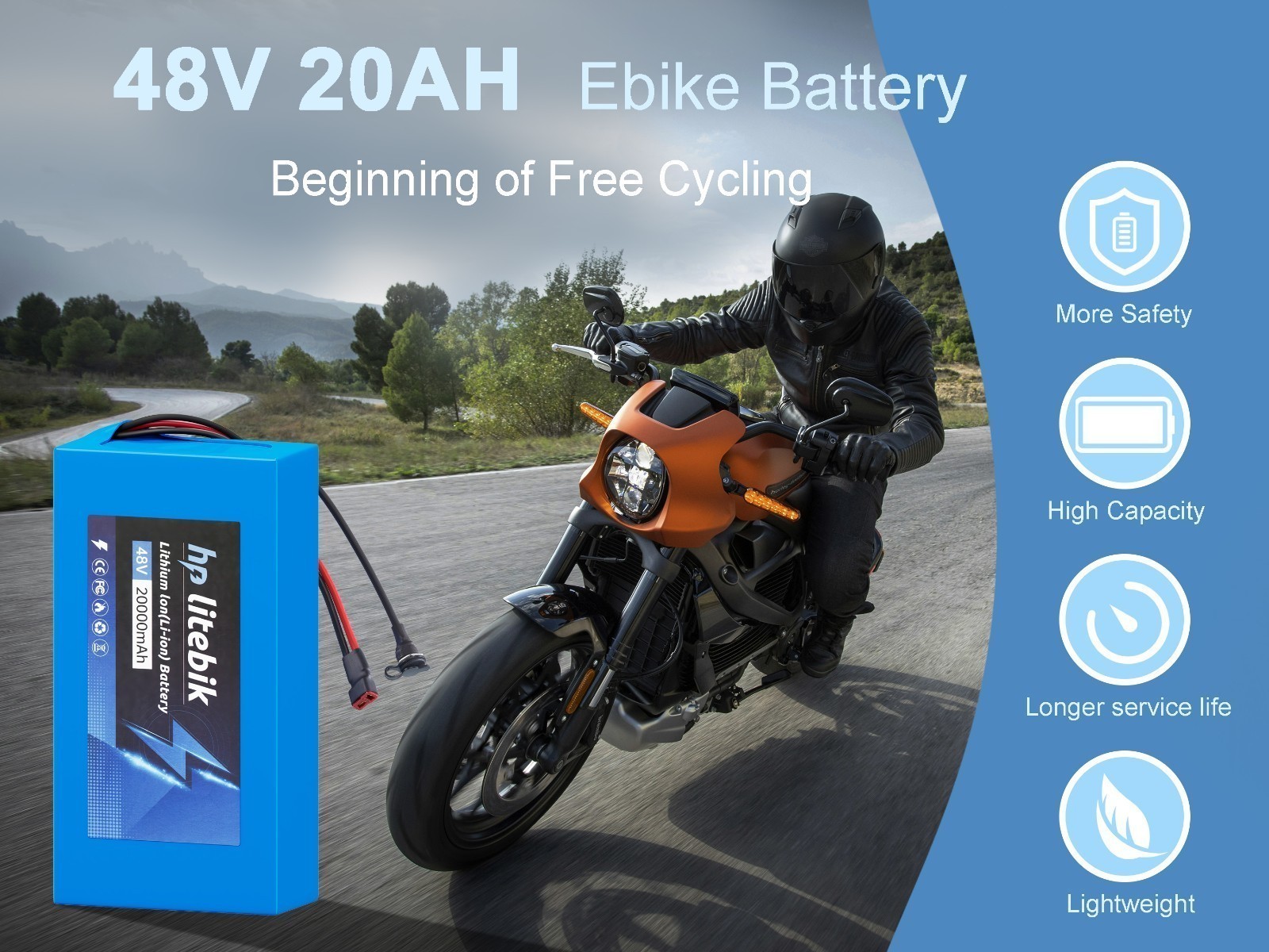 36V/48V/52V/60V/72V 20Ah electric bicycle Lithium Battery Bike Battery 200-3600W