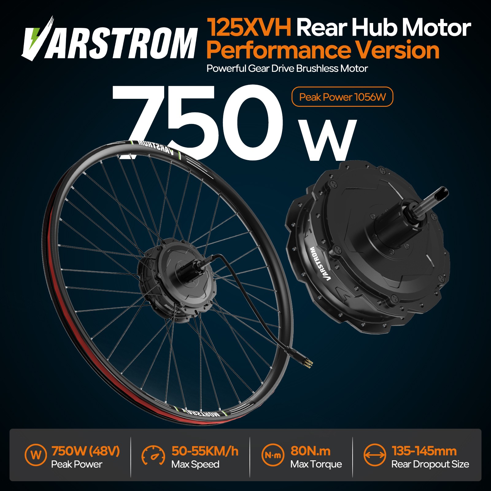 48V 750W Rear Wheel Hub Motor 26″ 27.5″ 700C Varstrom DIY eBike Conversion Kits