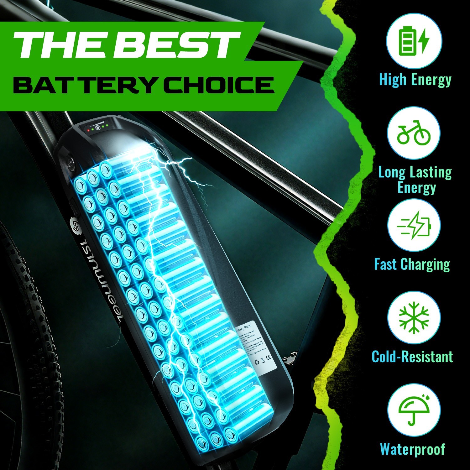 Ebike Battery 52V 48V 36V 13Ah 15Ah 20Ah Electric BiKE Scooter Battery Black