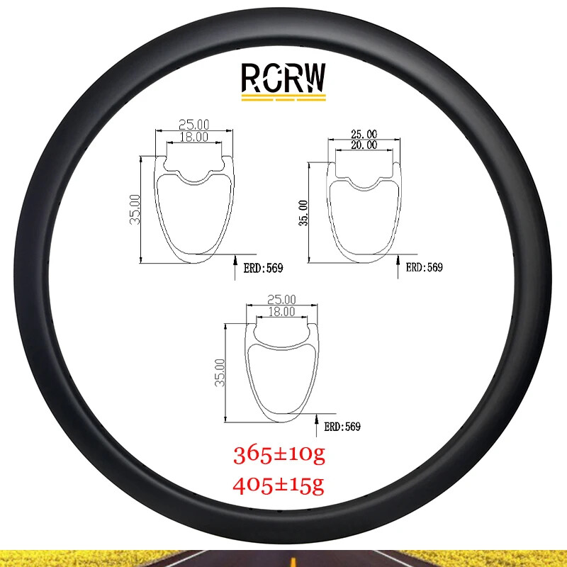Road Bike 700C 35X25mm Carbon Rim Clincher Tubeless Hook Hookless 16-28Hole