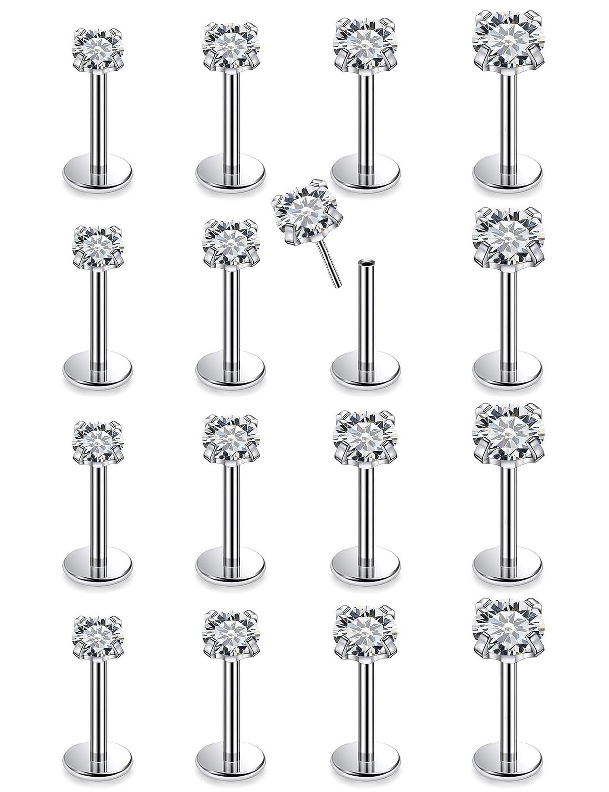 16G 18G 20G Threadless Flat Back Nose Ring Studs Earrings 316L Stainless Surg…