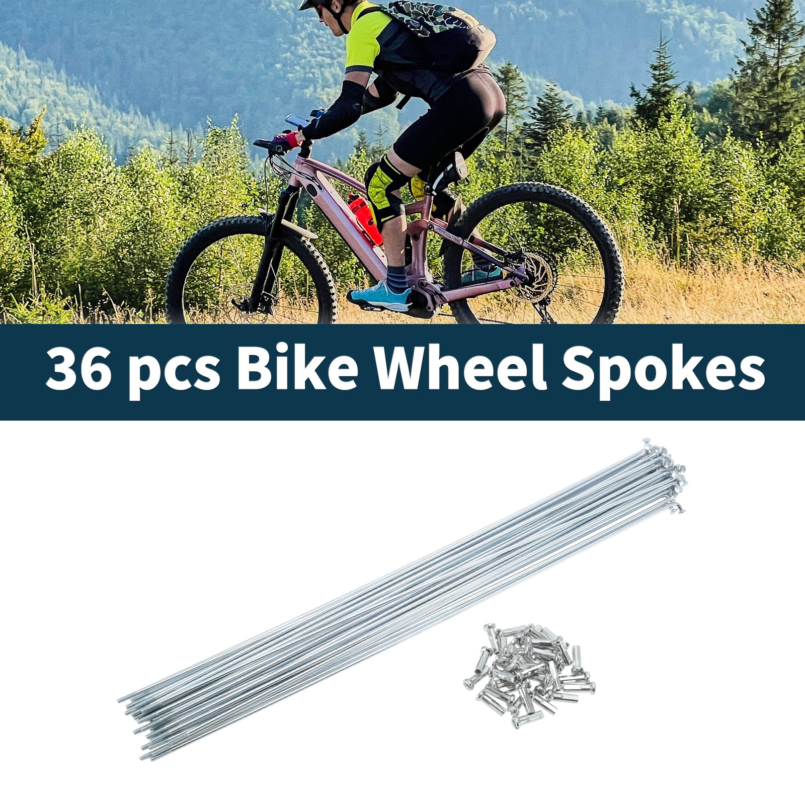 1 Set 14G 293mm Length Bicycle Spokes Nipple Carbon Steel Galvanized Universal
