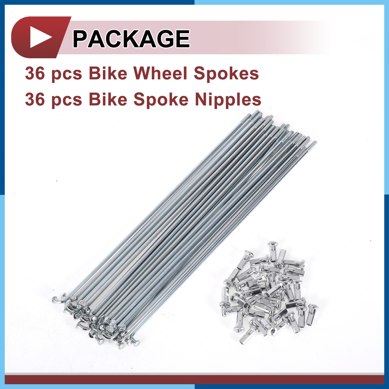 36Set 12G Bicycle Spokes 185mm Bike Wheel Spokes 45 Steel Galvanized Silver Tone