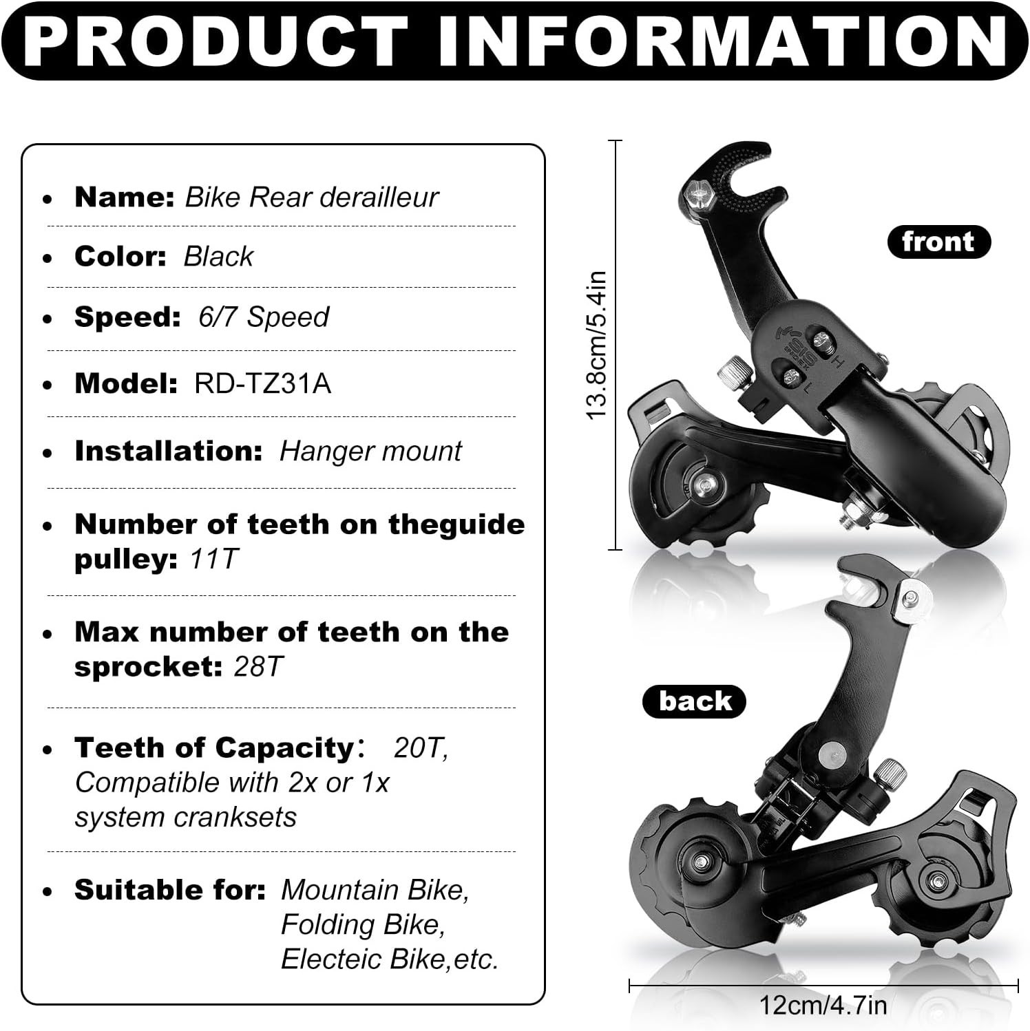 Durable Aluminum Alloy Rear Derailleur for Mountain Bike