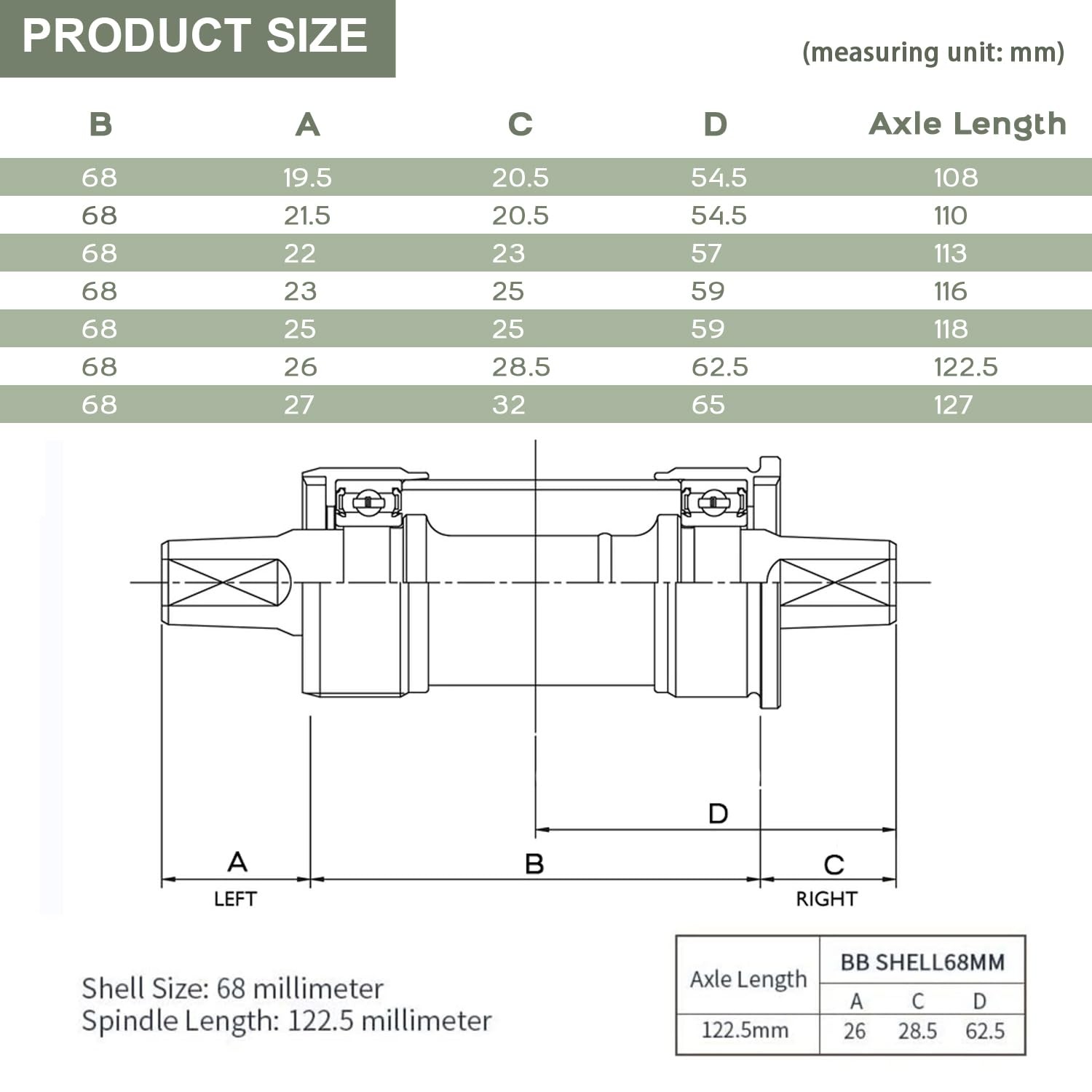 Square Tapered Bottom Bracket – 68mm English BSA Compatible with Shimano BB-U…