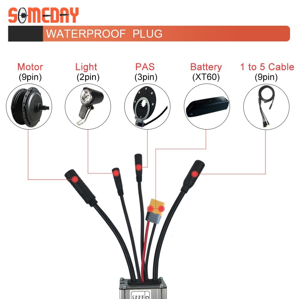 36V 48V 250W 350W Waterproof Plug 15A Electric Bicycle Brushless Controller