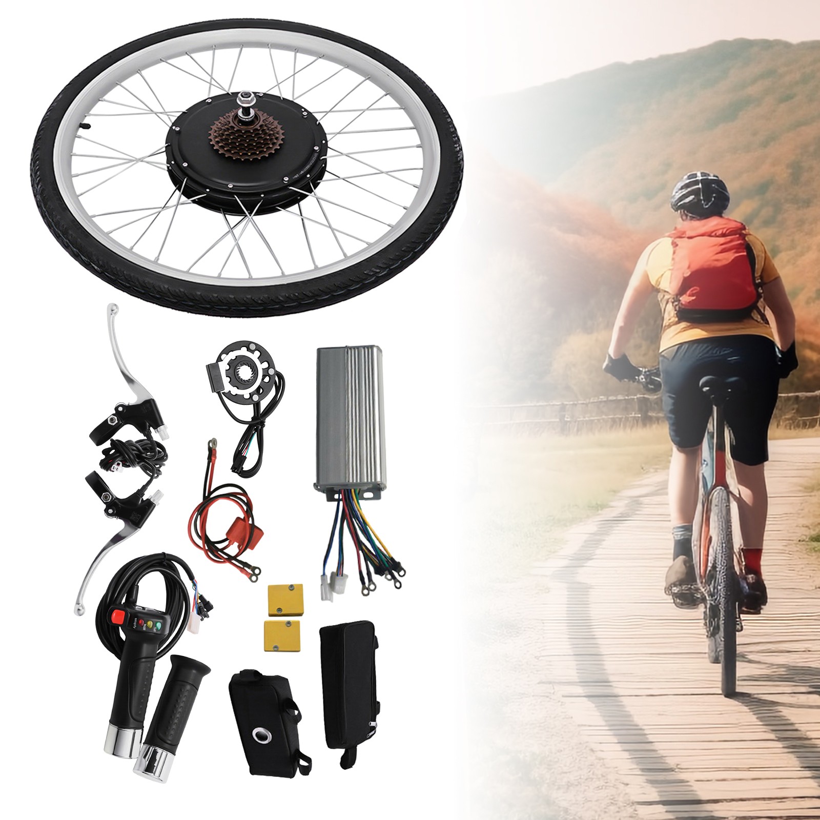 26In 48V 1000W Rear Wheel Electric Bike Conversion Kit with PAS Sensor