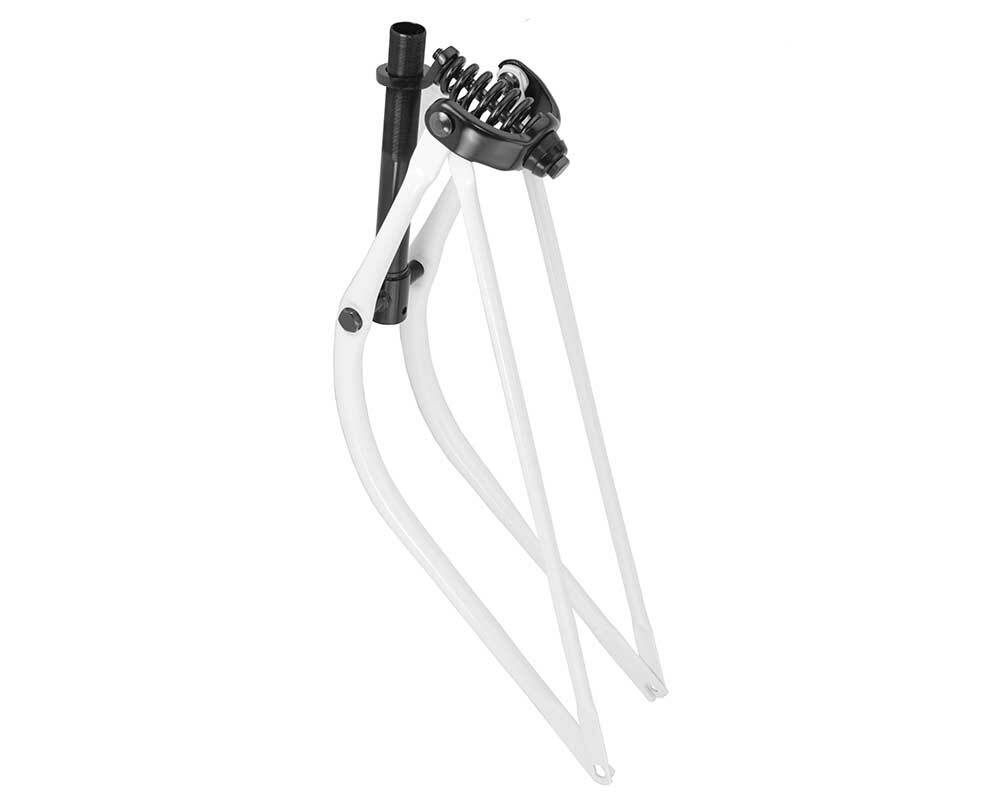 Heavy Duty Steel Plated 1″ Threaded Springer 26″ Bent Spring Fork 1″ Black/White