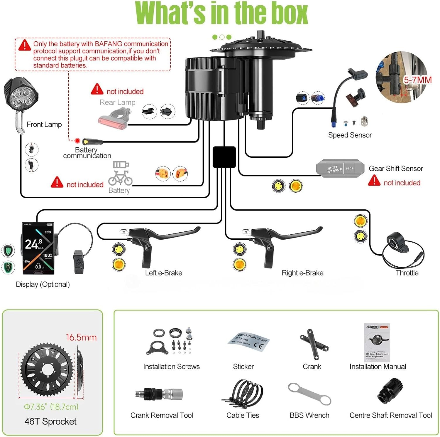 48V1000W BAFANG Mid Drive Motor Kit BBSHD Ebike Conversion Kits BB68-120mm USA