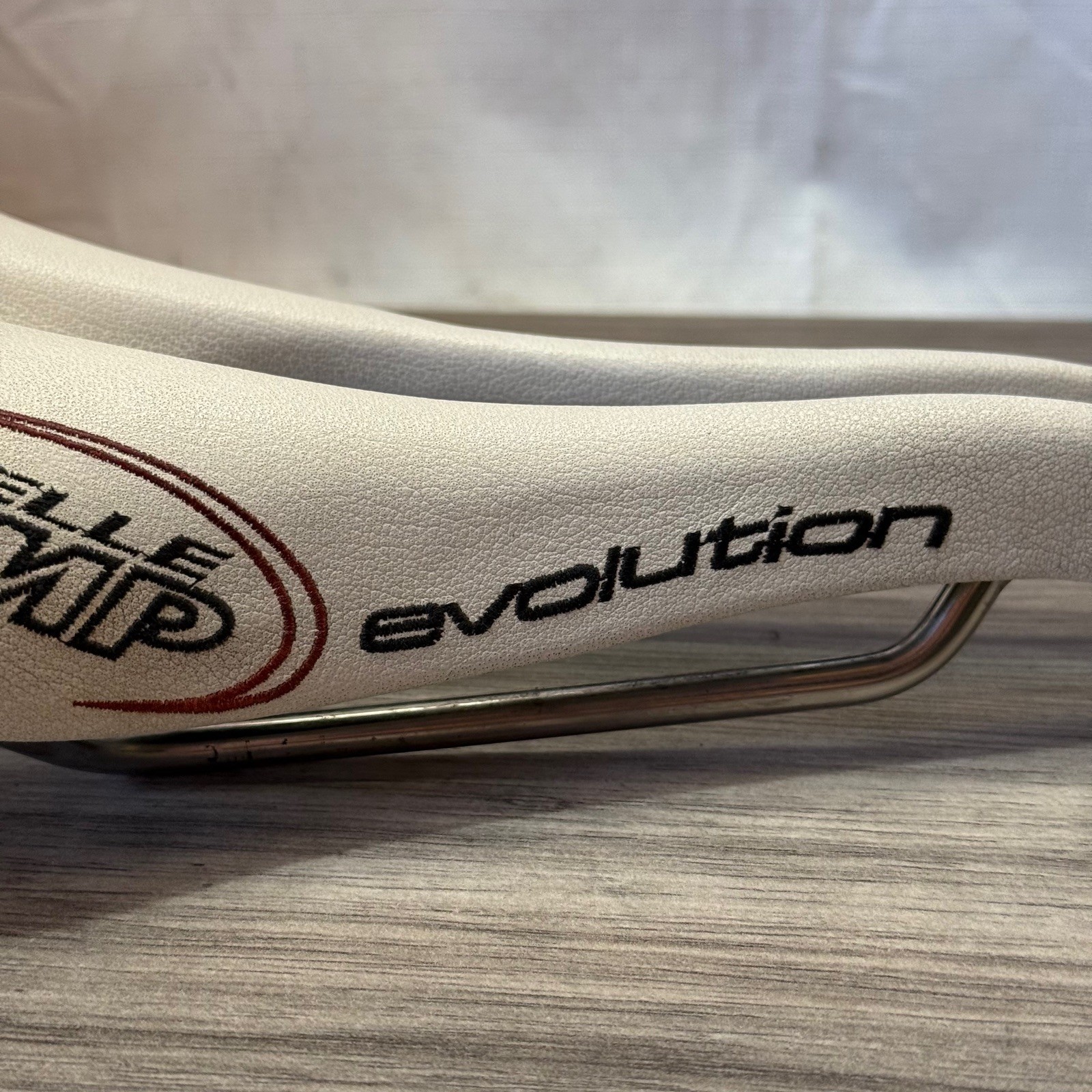 Selle SMP Evolution Saddle White Leather Stainless Steel Rails