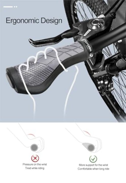 TOPCABIN Bike Grips,Ergonomic Design Two-Color Rubber Bicycle Gray-Black