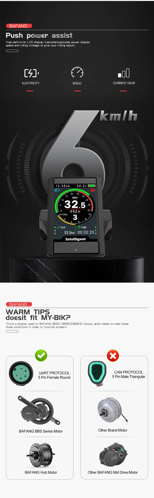 Waterproof Bafang 850C LCD UART Display Ebike Computer BBS01 BBS02 BBSHD