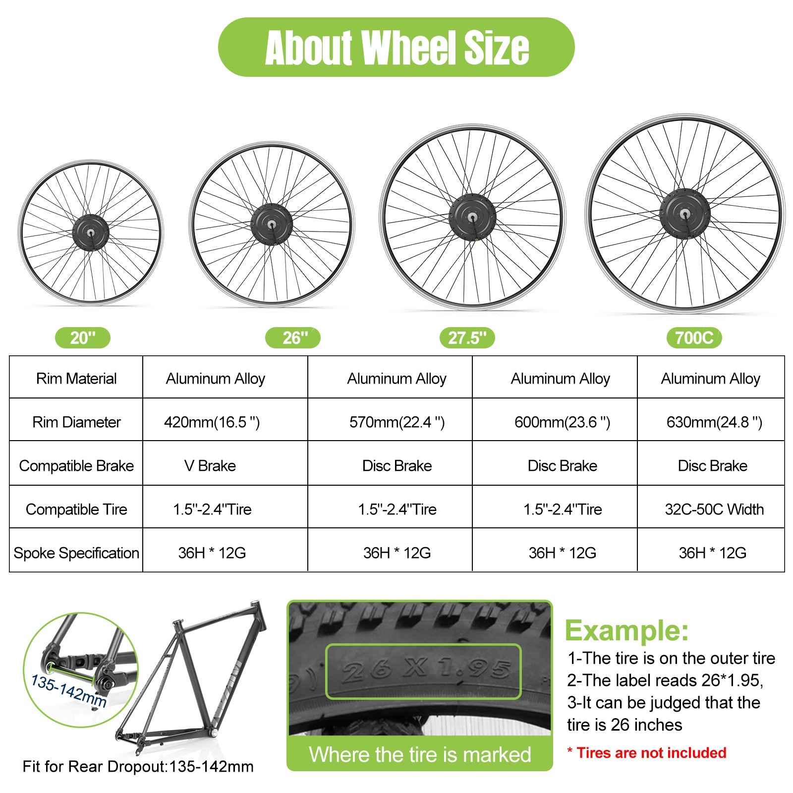 Bafang 48V 500W 26″27.5″ Electric Bike Rear Wheel Hub Motor Ebike Conversion Kit