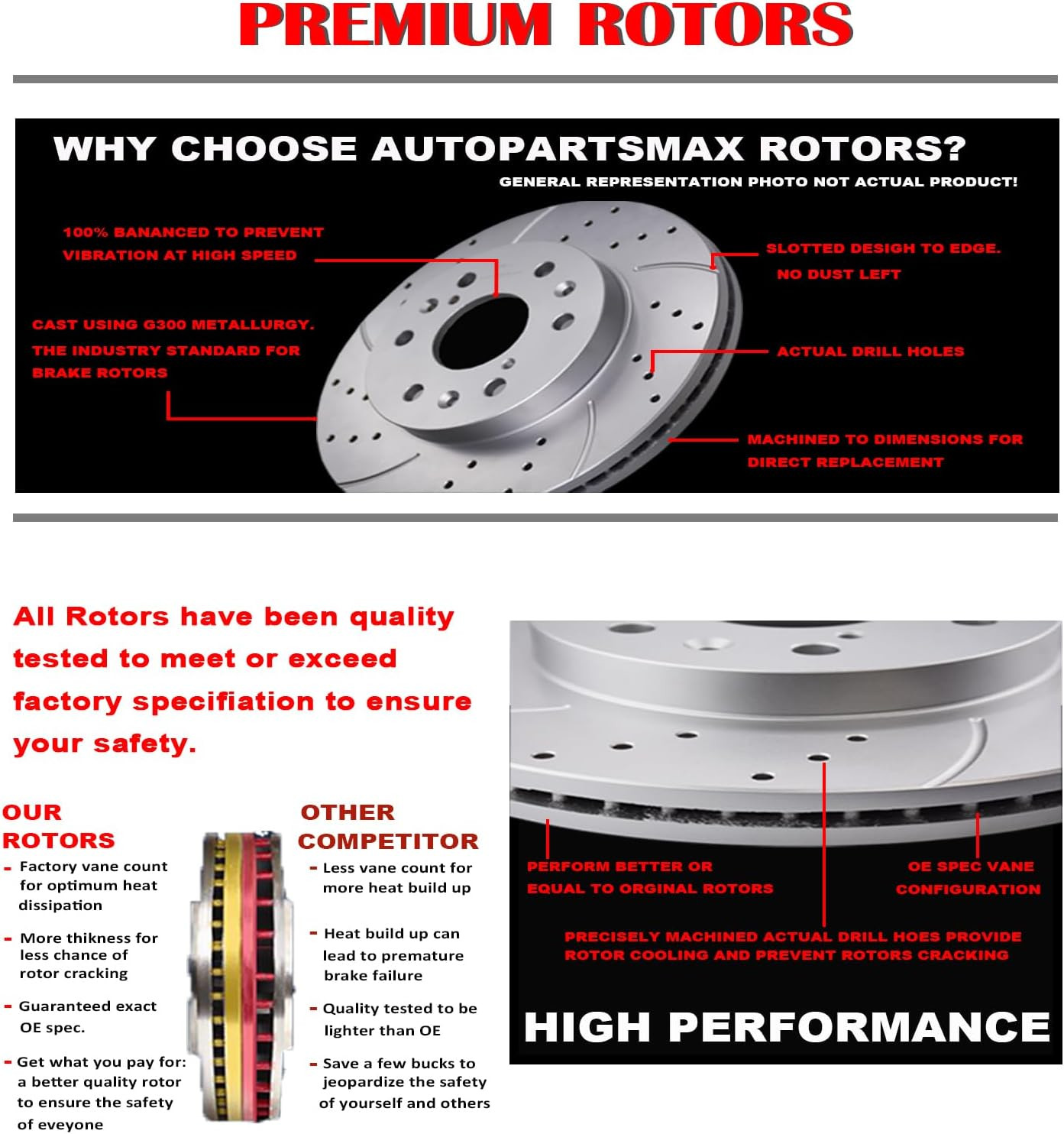 Front Brake Kit Drilled Slotted Rotors Ceramic Pads Cadillac Escalade Chevy GMC